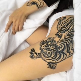 Татуировка в стиле тату япония тигр