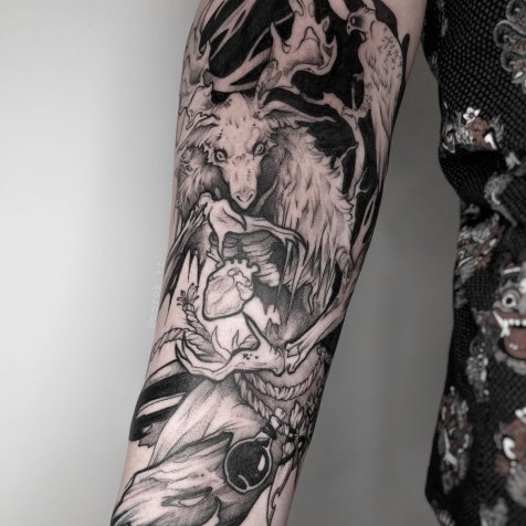 Татуировка в стиле тату графика олень 