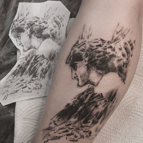 Татуировка в стиле тату графика демон смотрящий врубель
