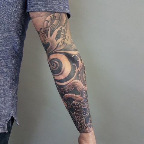 Татуировка в стиле тату япония морская композиция